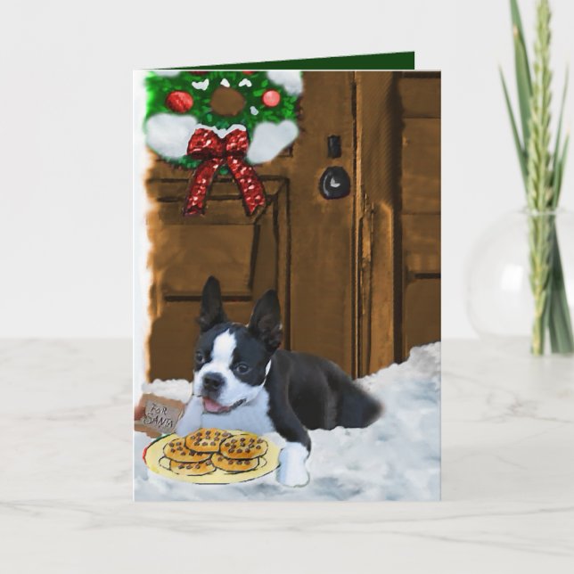 Boston Terrier Christmas Gifts Holiday Card (Front)