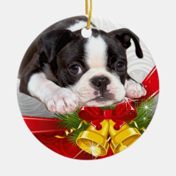 Boston Terrier Christmas Hanging Ornament by LATENA at Zazzle