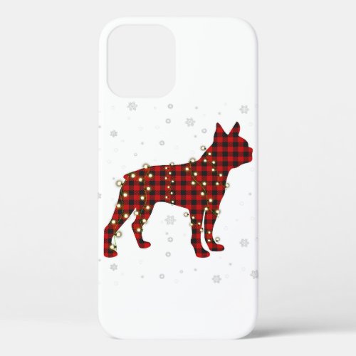 Boston Terrier Christmas Lights Red Plaid Dog Dad iPhone 12 Case