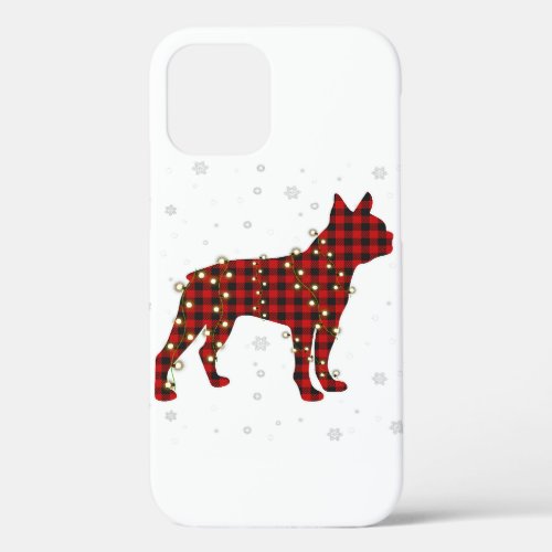 Boston Terrier Christmas Lights Red Plaid Dog Dad iPhone 12 Case