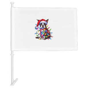 Boston Terrier Christmas Lights Santa Hat Dog Love Car Flag
