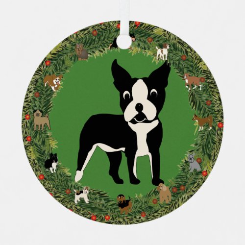 Boston Terrier Christmas Metal Ornament