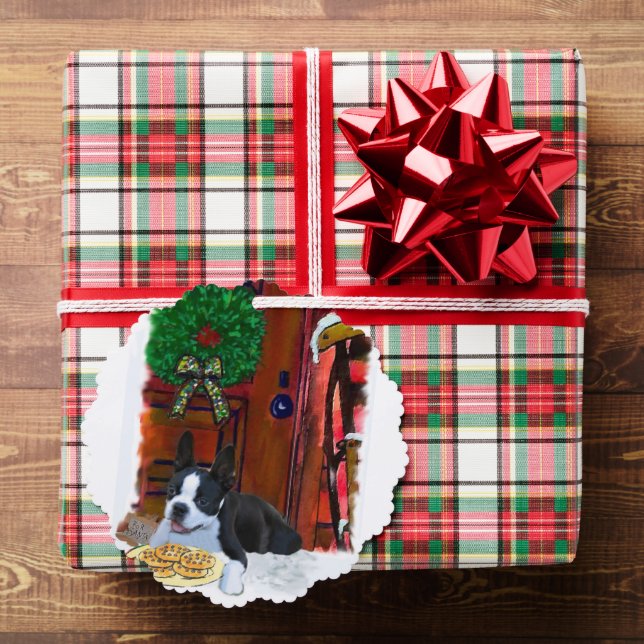Boston Terrier Christmas Ornament Card (Insitu (Gift))