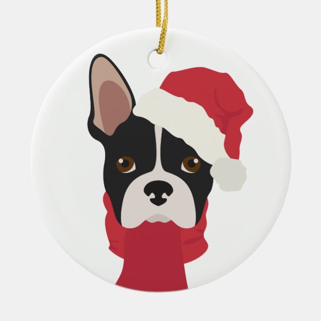 Boston terrier Christmas Ornament. Snow Ceramic Ornament (Front)