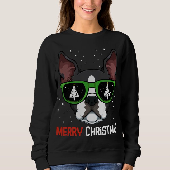 Boston Terrier Christmas Pajama Dog Sunglasses X-M Sweatshirt (Front)