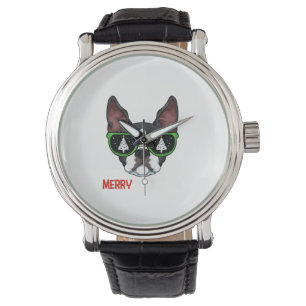 Boston Terrier Christmas Pajama Dog Sunglasses X-M Watch