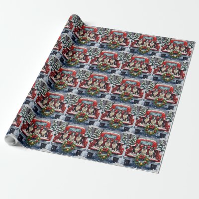 Boston Terrier Christmas Red Truck Holiday Wrapping Paper
