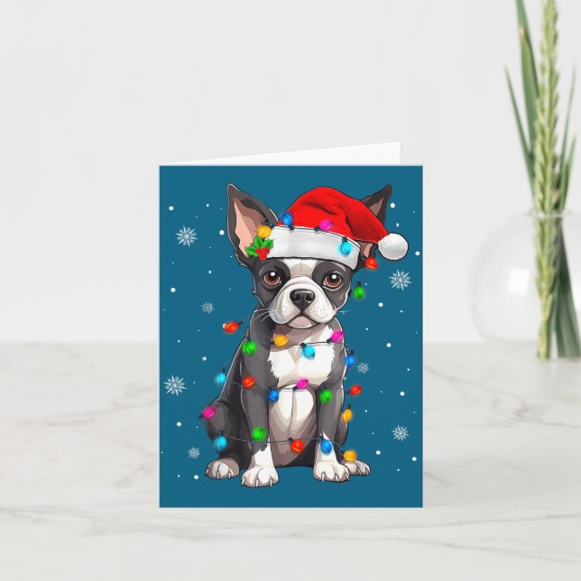 Boston Terrier Christmas Santa Hat  Card (Front)