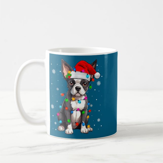 Boston Terrier Christmas Santa Hat  Coffee Mug (Left)