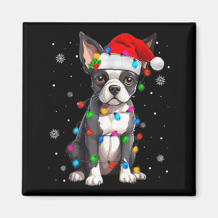 Boston Terrier Christmas Santa Hat  Magnet