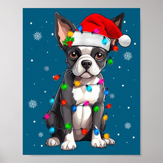 Boston Terrier Christmas Santa Hat  Poster (Front)