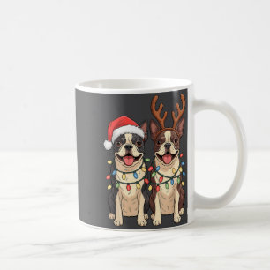 Boston Terrier Christmas Santa Hat Reindeer Lights Coffee Mug