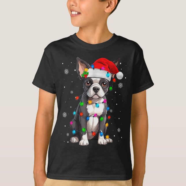 Boston Terrier Christmas Santa Hat  T-Shirt (Front)