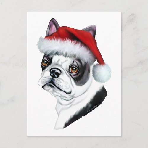 Boston Terrier Christmas Santa Holiday Postcard
