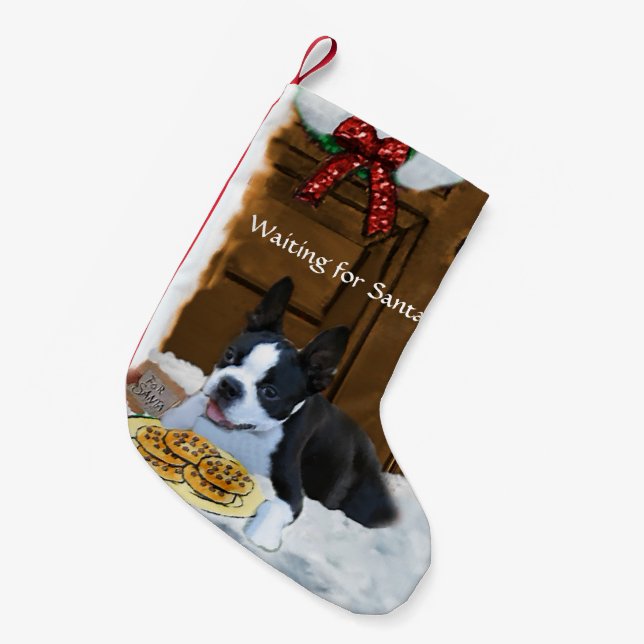 Boston Terrier Christmas Small Christmas Stocking (Front (Hanging))