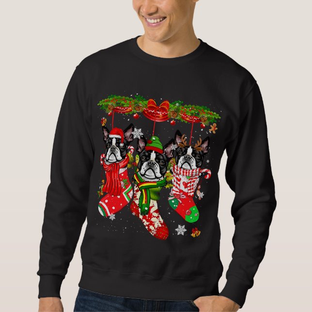 Boston Terrier Christmas Socks Costume Merry Xmas Sweatshirt (Front)