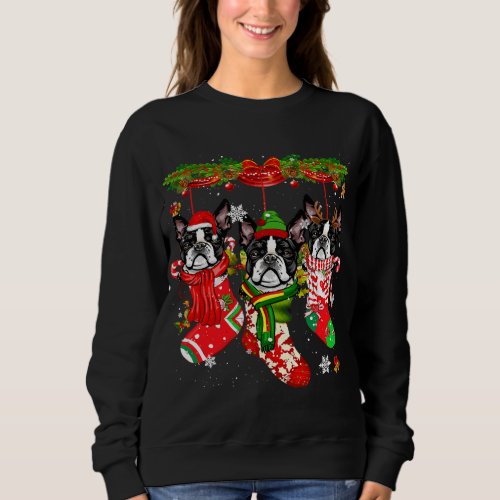 Boston terrier Christmas socks costume merry xmas Sweatshirt