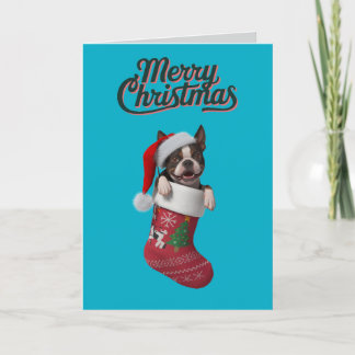 Boston Terrier Christmas Stocking Holiday Card