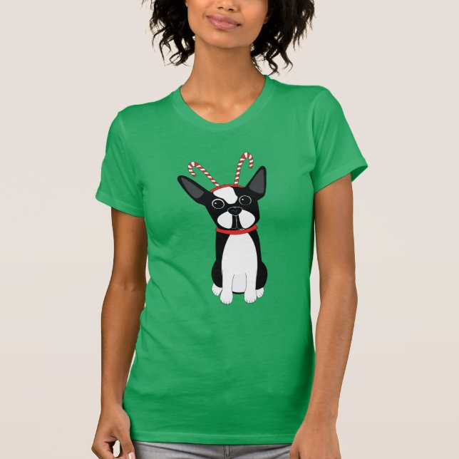 Boston Terrier Christmas T-Shirt (Front)