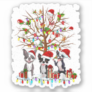 Boston Terrier Christmas Tree Funny Xmas Boston Te Sticker