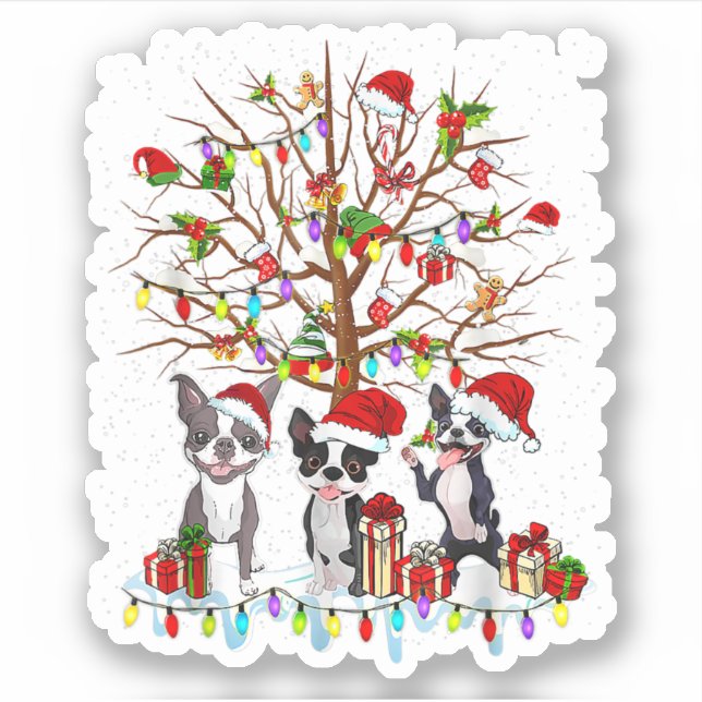 Boston Terrier Christmas Tree Funny Xmas Boston Te Sticker (Front)