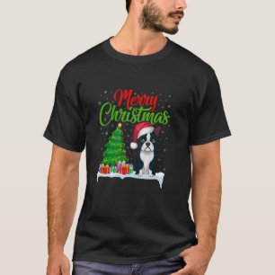 Boston Terrier Christmas Tree Lights Funny Xmas Do T-Shirt