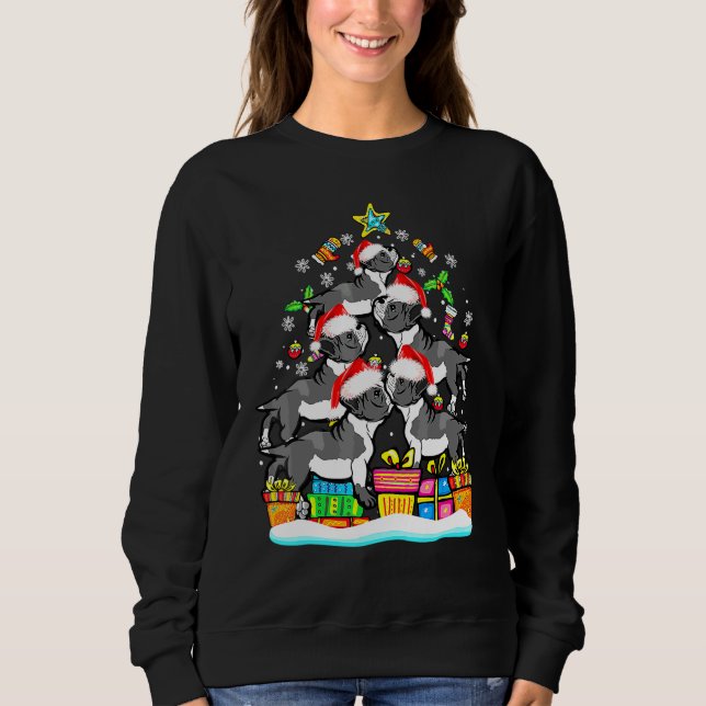 Boston Terrier Christmas Tree Santa Hat Decoration Sweatshirt (Front)