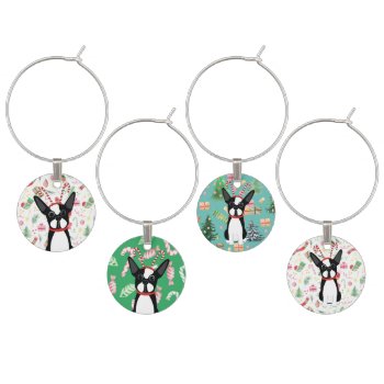 Boston Terrier Christmas Wine Glass Charms by totallypainted at Zazzle