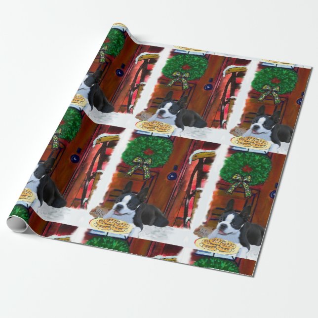 Boston Terrier Christmas Wrapping Paper (Unrolled)
