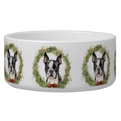 Boston Terrier Christmas Wreath Festive Pup  Bowl