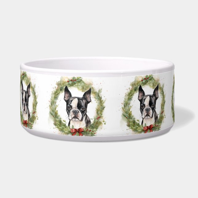 Boston Terrier Christmas Wreath Festive Pup  Bowl (Front)