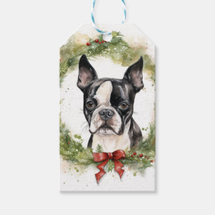 Boston Terrier Christmas Wreath Festive Pup Gift Tags