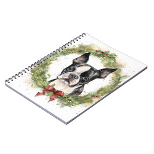 Boston Terrier Christmas Wreath Festive Pup Notebook