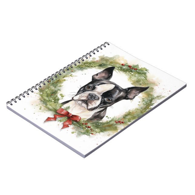 Boston Terrier Christmas Wreath Festive Pup  Notebook (Left Side)