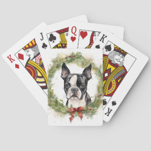 Boston Terrier Christmas Wreath Festive Pup Poker Cards