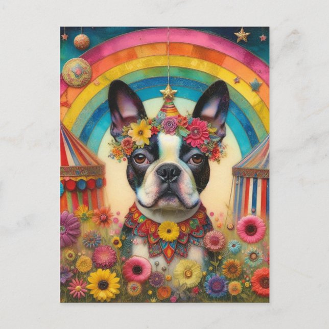 Boston Terrier Circus Colorful Postcard (Front)