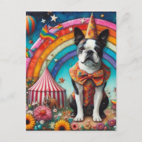 Boston Terrier Circus Encaustic Postcard