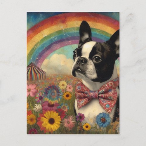 Boston Terrier Circus Hippie Rainbow Postcard