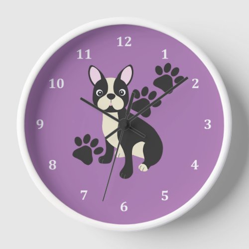 Boston Terrier Clock Design in Purple