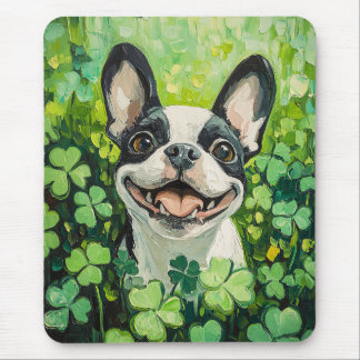 Boston Terrier Clover Field Painting Mouse Pad