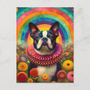 Boston Terrier Clown Collar Circus Postcard