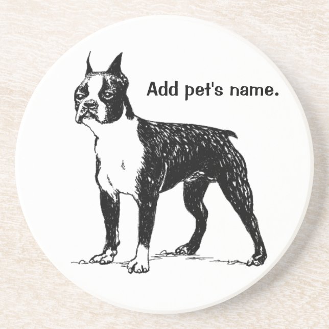 Boston Terrier Coaster with Pet's Name (Front)