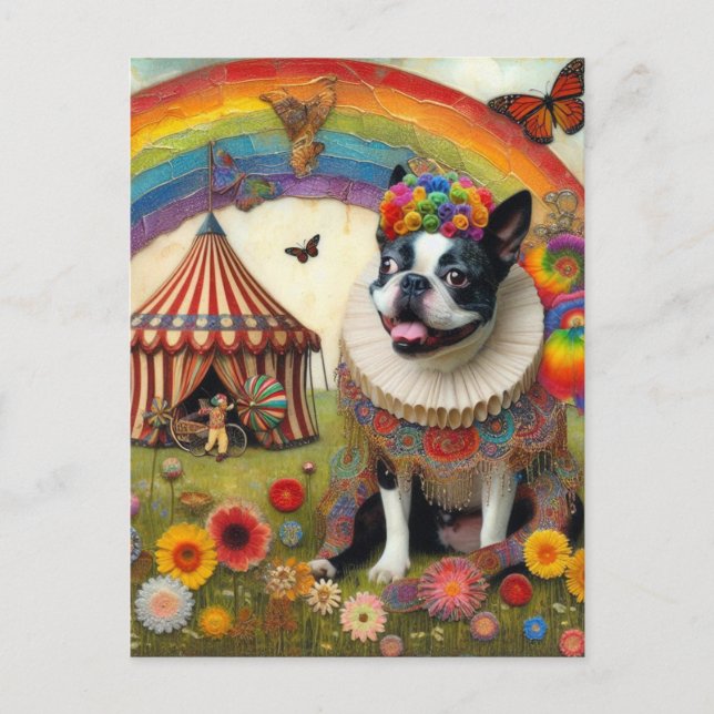 Boston Terrier Colorful Circus  Postcard (Front)