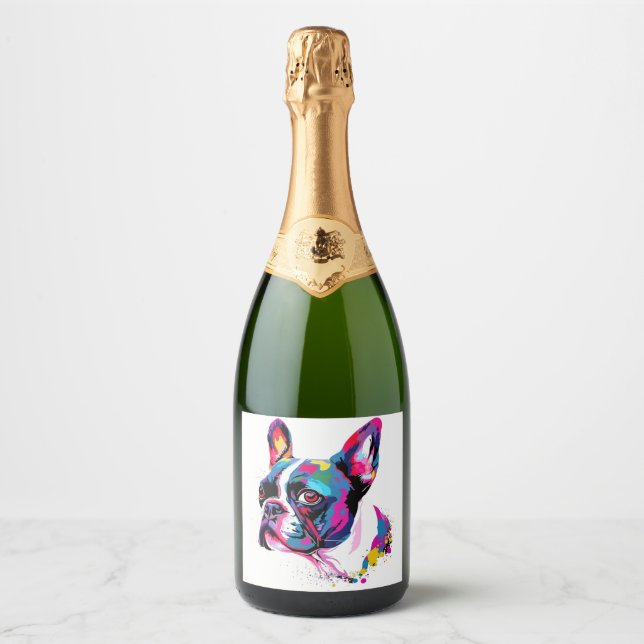 Boston Terrier Colorful Sparkling Wine Label (Front)