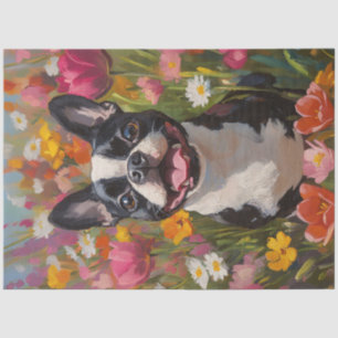 Boston Terrier Colorful Wildflower Field Decoupage Tissue Paper