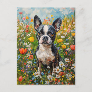 Boston Terrier Colorful Wildflower Field Postcard