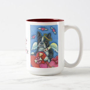 Boston Terrier Cupid DOG VALENTINE 2 TONE MUG Red