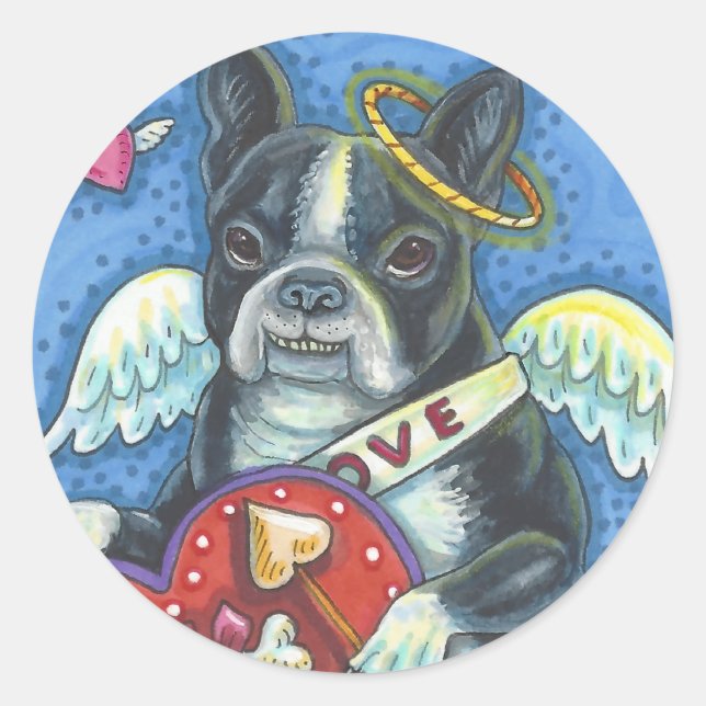 Boston Terrier, CUPID DOG VALENTINE STICKERS Sheet (Front)