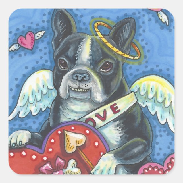 Boston Terrier, CUPID DOG VALENTINE STICKERS Sheet (Front)