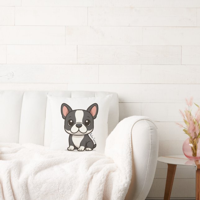 Boston Terrier Custom Name Throw Pillow (Couch)